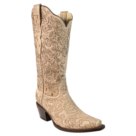 CORRAL G1388 ladies floral cut-out leather snip toe cowgirl boots sz8.5 like new - Picture 2 of 16